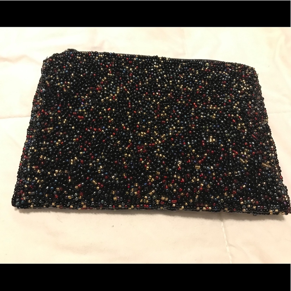 Multicolored seed beaded clutch wristlet Purse